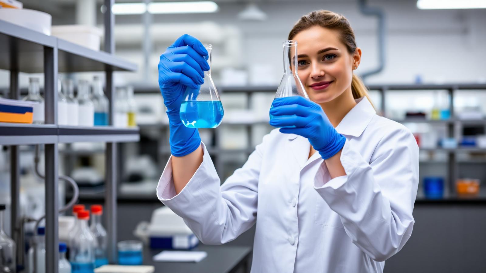 Cientista em laboratório de química industrial